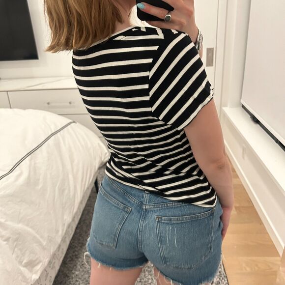 CAbi Short Sleeve Striped Criss Cross T-Shirt Black White Small - Picture 4 of 7